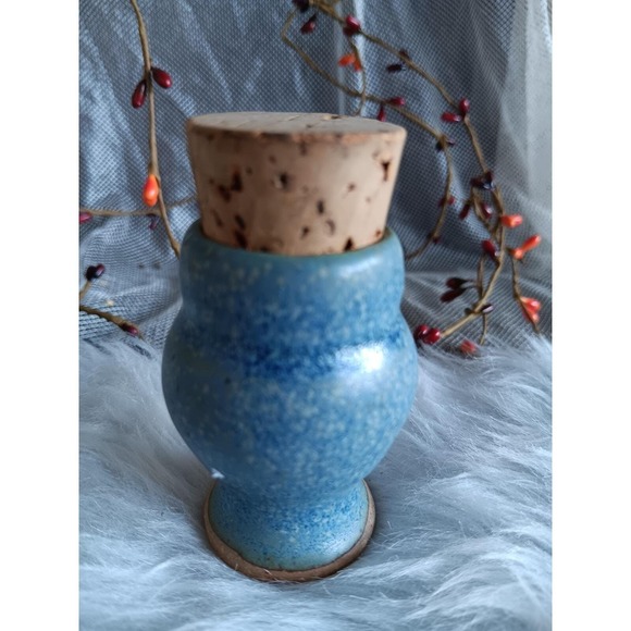 Other - Miniature Pottery/Blue Signed Vase With  Cork Stopper